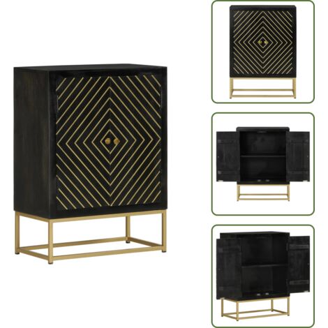 The Living Store Aparador con 2 puertas madera mango negro y dorado 55x30x75 cm - Aparador de mango
