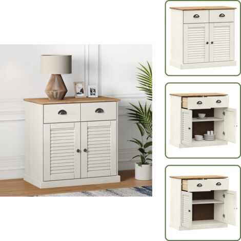 The Living Store Aparador con cajones VIGO madera maciza pino blanco 78x40x75 cm - Aparador con cajones