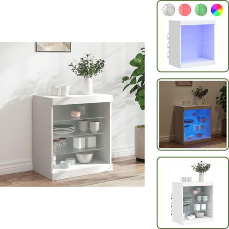 The Living Store Aparador con luces LED blanco 60,5x37x67 cm - Decoración de salón