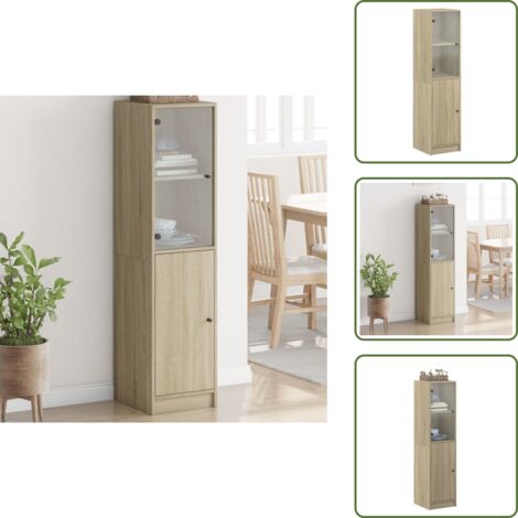 The Living Store Aparador con puerta de vidrio roble Sonoma 35x37x142 cm - Aparador con puerta de vidrio