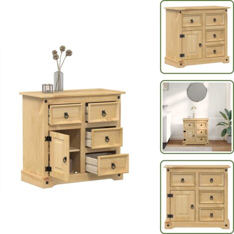 The Living Store Aparador Corona madera maciza de pino 80x40x75 cm - Aparador de madera