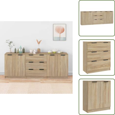 The Living Store Aparador de 3 piezas madera contrachapada color roble Sonoma - Aparador de 3 piezas