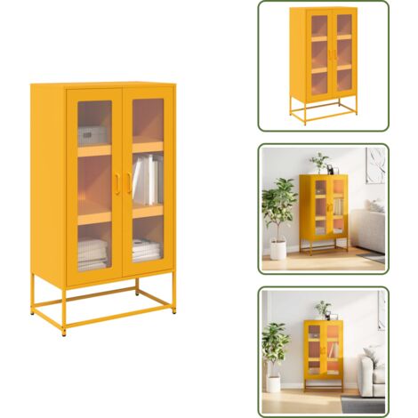 The Living Store Aparador de acero amarillo mostaza 68x39x123 cm - Almacenamiento de cocina