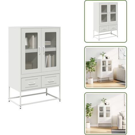 The Living Store Aparador de acero blanco 68x39x111,5 cm - Almacenamiento de cocina