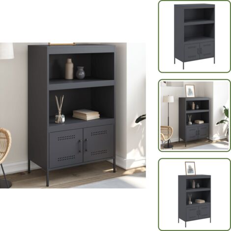 The Living Store Aparador de acero gris antracita 68x39x113 cm - Aparador alto