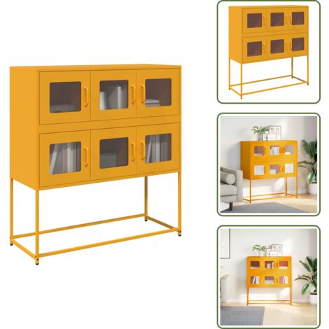 The Living Store Aparador de acero laminado en frío amarillo 100,5x39x107 cm - Aparador