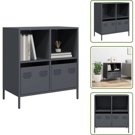 The Living Store Aparador de acero laminado en frío antracita 68x39x73,5 cm - Aparador de acero laminado