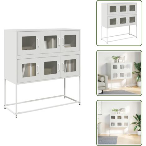 The Living Store Aparador de acero laminado en frío blanco 100,5x39x107 cm - Aparador
