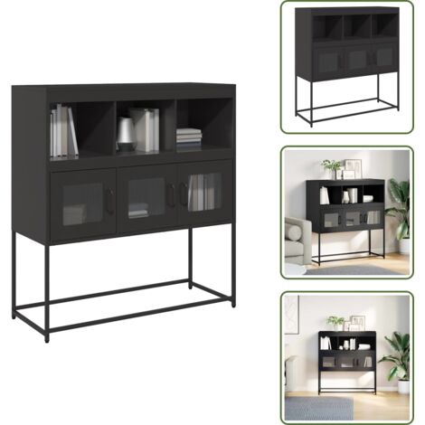 The Living Store Aparador de acero laminado en frío negro 100,5x39x107 cm - Aparador