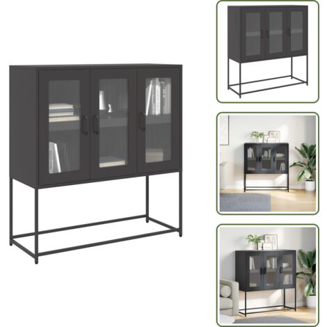 The Living Store Aparador de acero laminado en frío negro 100,5x39x107 cm - Aparador