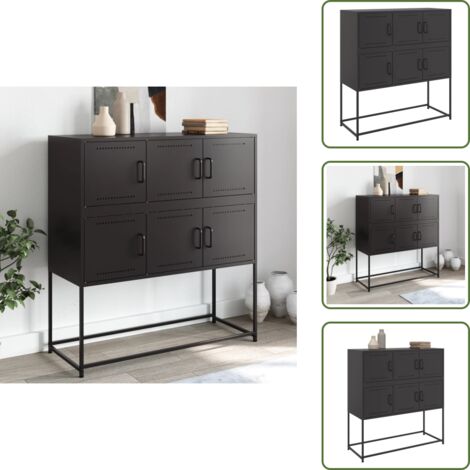 The Living Store Aparador de acero laminado en frío negro 100,5x39x107 cm - Aparador negro