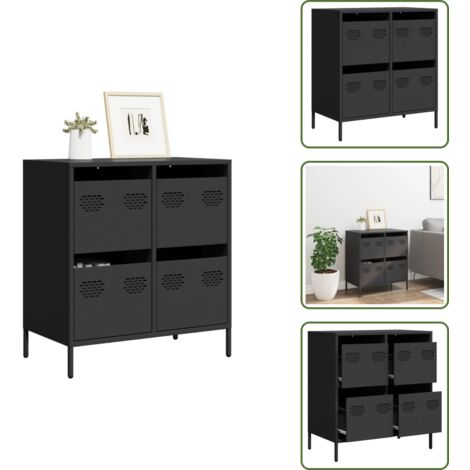 The Living Store Aparador de acero laminado en frío negro 68x39x73,5 cm - Aparador negro