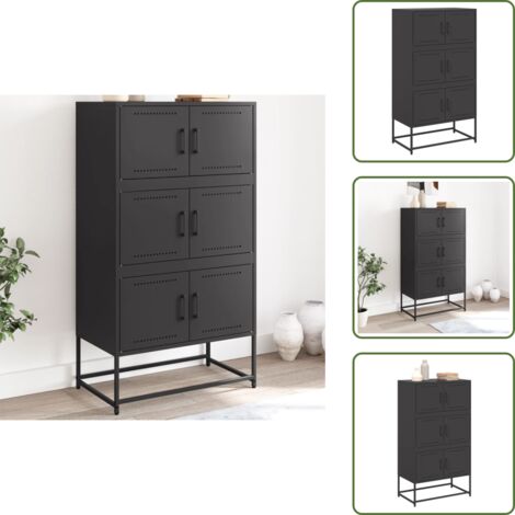 The Living Store Aparador de acero negro 68,5x38,5x123,5 cm - Almacenamiento organizado