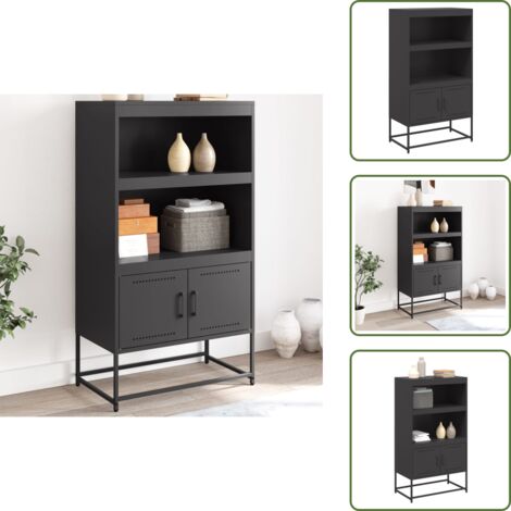 The Living Store Aparador de acero negro 68,5x38,5x123,5 cm - Aparador alto