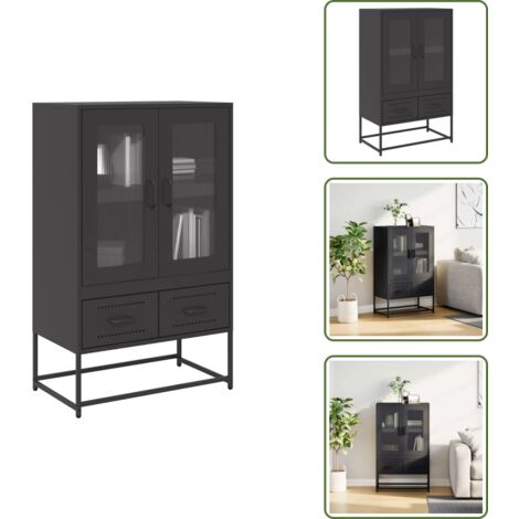 The Living Store Aparador de acero negro 68x39x111,5 cm - Almacenamiento de cocina