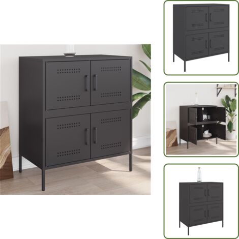The Living Store Aparador de acero negro 68x39x79 cm - Almacenamiento
