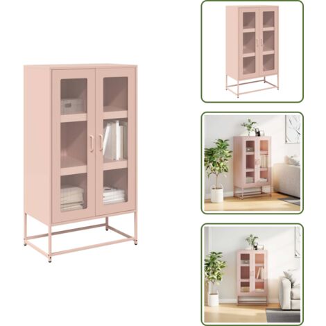 The Living Store Aparador de acero rosa 68x39x123 cm - Almacenamiento de cocina