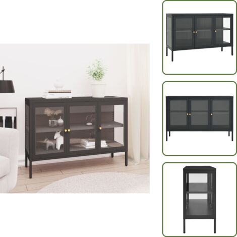 The Living Store Aparador de acero y vidrio gris antracita 105x35x70 cm - Aparador de vidrio