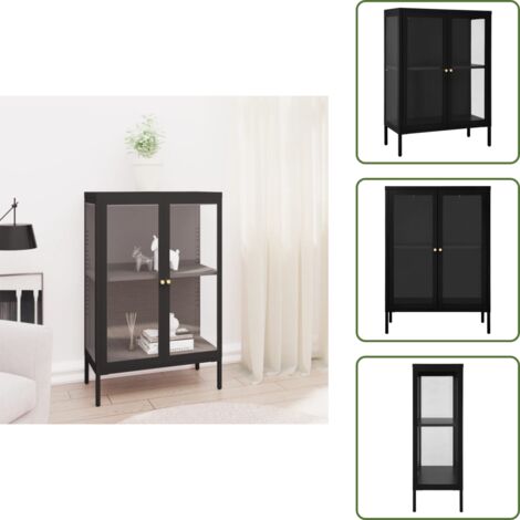 The Living Store Aparador de acero y vidrio negro 75x35x105 cm - Aparador negro