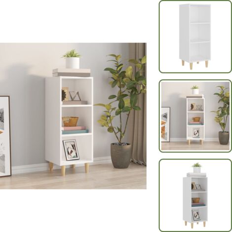 The Living Store Aparador de madera contrachapada blanco 34,5x32,5x90 cm - Aparador de madera contrachapada