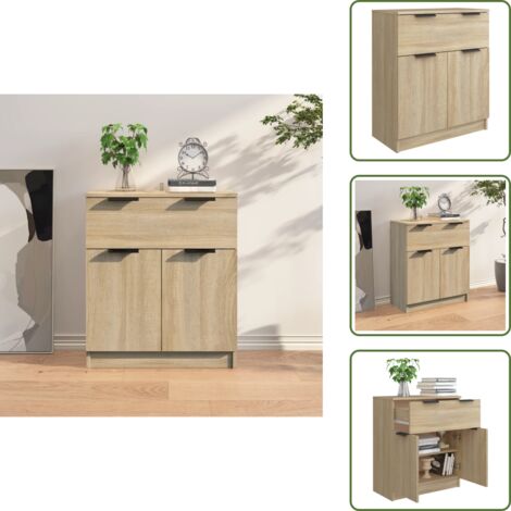 The Living Store Aparador de madera contrachapada color roble Sonoma 60x30x70 cm - Aparador de roble Sonoma