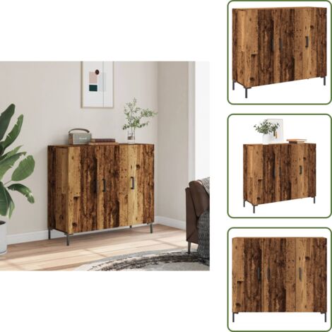 The Living Store Aparador de madera de ingeniería envejecido 90x34x80 cm - Aparador de madera