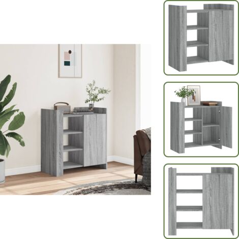 The Living Store Aparador de madera de ingeniería gris Sonoma 73,5x35x75 cm - Aparador gris Sonoma