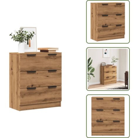 The Living Store Aparador de madera de ingeniería roble artisan 60x30x70 cm - Aparador de roble