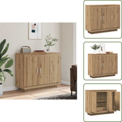 The Living Store Aparador de madera de ingeniería roble artisan 92x35x75 cm - Almacenamiento