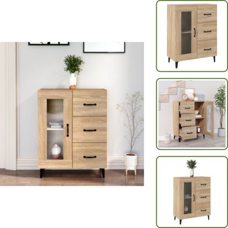 The Living Store Aparador de madera de ingeniería roble Sonoma 69,5x34x90 cm - Aparador alto