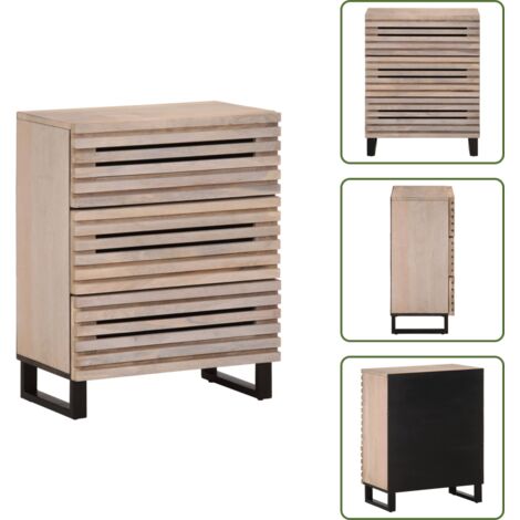 The Living Store Aparador de madera maciza de mango blanco 60x34x75 cm - Aparador industrial