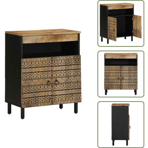 The Living Store Aparador de madera maciza de mango rugosa 60x33,5x75 cm - Aparador de mango
