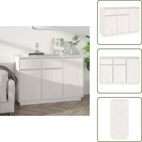 The Living Store Aparador de madera maciza de pino blanco 110x34x75 cm - Aparador de pino