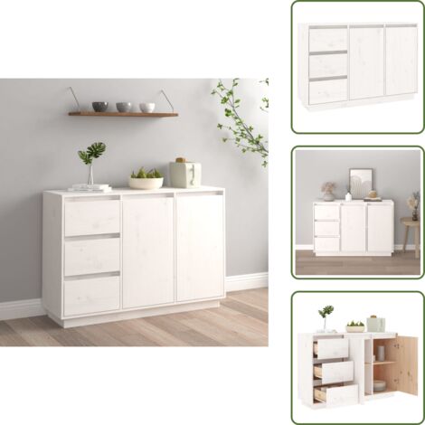 The Living Store Aparador de madera maciza de pino blanco 111x34x75 cm - Aparador de pino