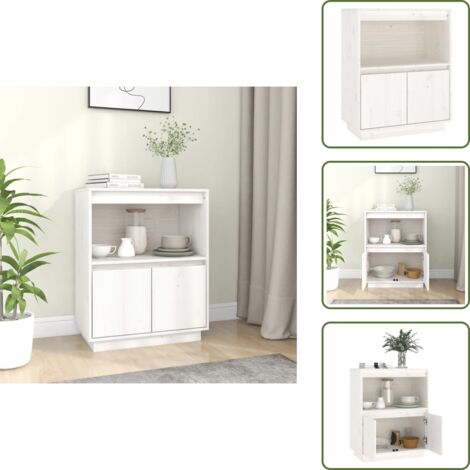 The Living Store Aparador de madera maciza de pino blanco 60x34x75 cm - Aparador de madera