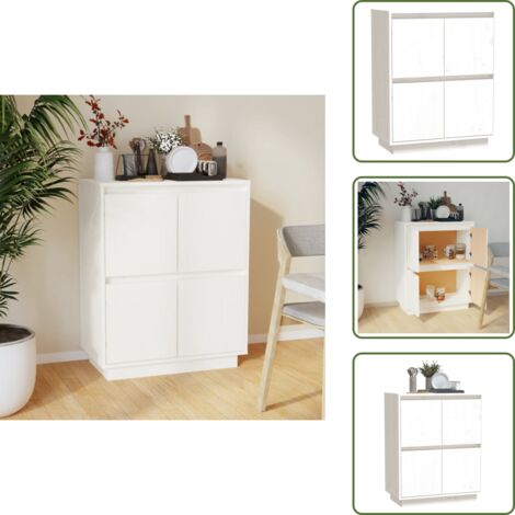 The Living Store Aparador de madera maciza de pino blanco 60x34x75 cm - Aparador de pino