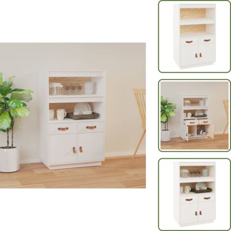 The Living Store Aparador de madera maciza de pino blanco 67x40x108,5 cm - Almacenamiento