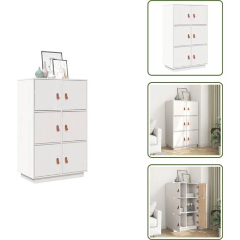 The Living Store Aparador de madera maciza de pino blanco 67x40x108,5 cm - Almacenamiento