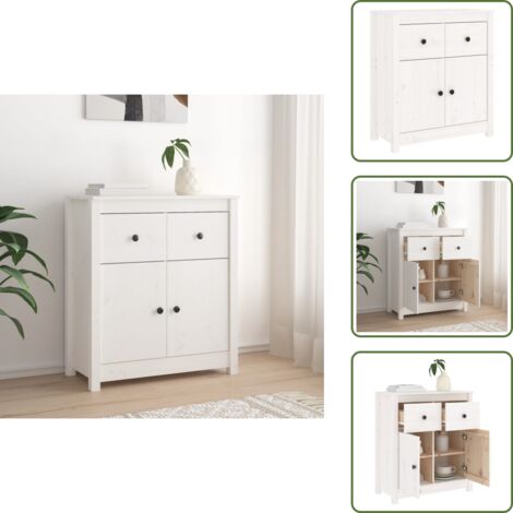 The Living Store Aparador de madera maciza de pino blanco 70x35x80 cm - Aparador de pino