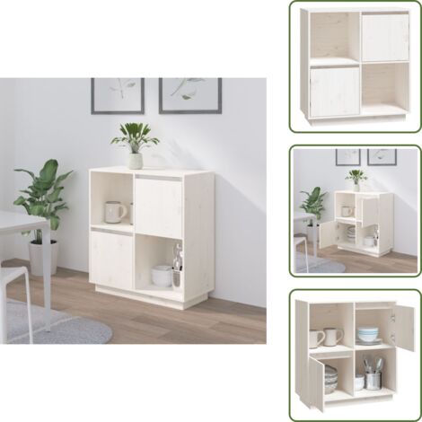 The Living Store Aparador de madera maciza de pino blanco 74x35x80 cm - Aparador de pino