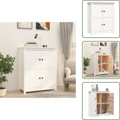 The Living Store Aparador de madera maciza de pino blanco 83x41,5x100 cm - Aparador de pino