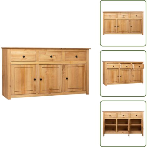 The Living Store Aparador de madera maciza de pino estilo Panamá 135x40x80 cm - Cajón