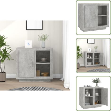 The Living Store Aparador gris hormigón 80x40x75 cm - Aparador de madera contrachapada