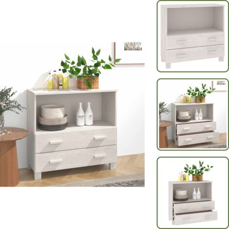 The Living Store Aparador HAMAR madera maciza de pino blanca 85x35x80 cm - Aparador alto