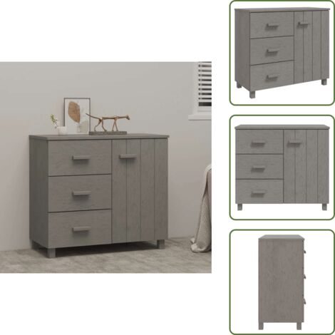 The Living Store Aparador HAMAR madera maciza de pino gris claro 90x40x80 cm - Aparador alto