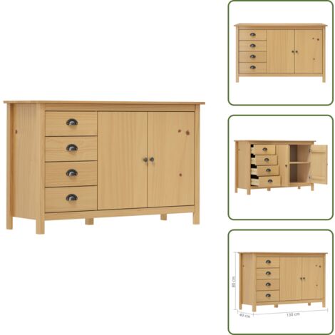 The Living Store Aparador Hill madera maciza pino marrón miel 130x40x80 cm - Aparador de madera