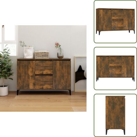 The Living Store Aparador madera contrachapada color roble ahumado 102x35x70 cm - Aparador roble ahumado