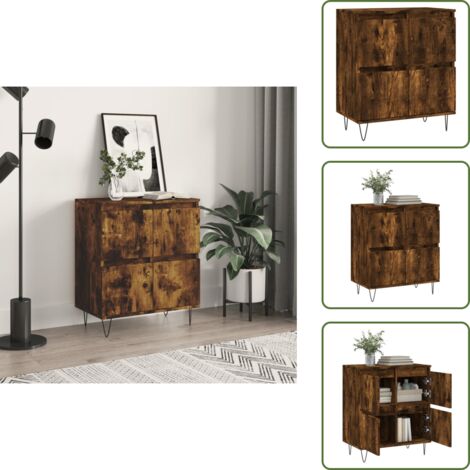 The Living Store Aparador madera contrachapada color roble ahumado 60x35x70 cm - Almacenamiento