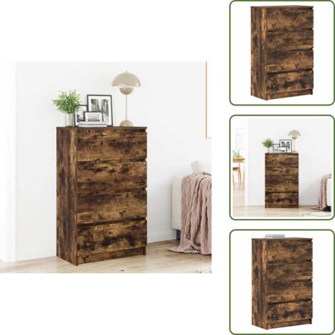 The Living Store Aparador madera contrachapada color roble ahumado 60x35x98,5 cm - Aparador de madera contrachapada