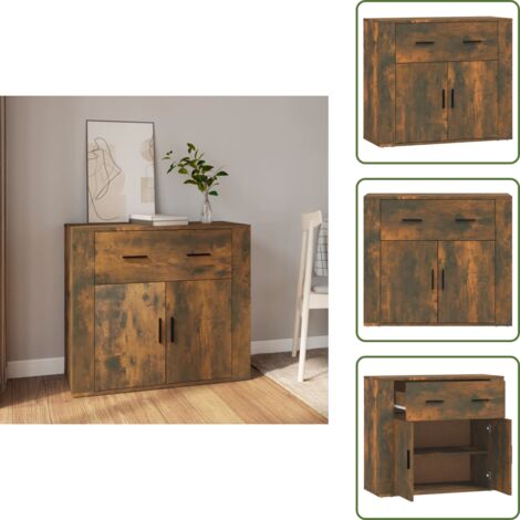 The Living Store Aparador madera contrachapada color roble ahumado 80x33x70 cm - Aparador de madera contrachapada